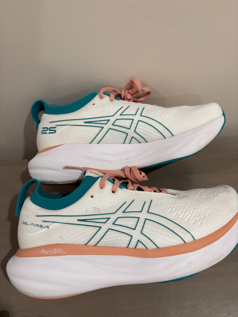 Asics White Athletic Sneakers with Teal and Coral Accents - Picture 4 of 8